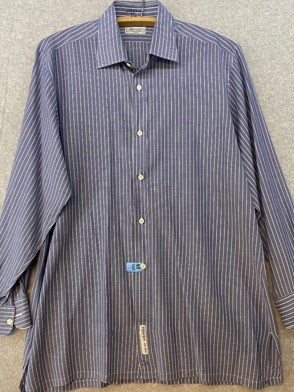 Charvet Dress Shirt Size 40 Large Blue With White Stripe • Cotton